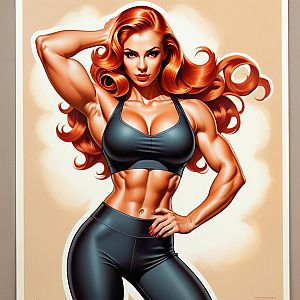 Muscular Red-Haired Woman in Sporty Outfit Digital Illustration