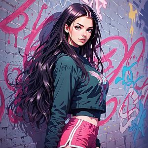 Confident Young Woman in Urban Graffiti Setting