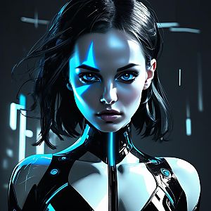 Futuristic Cyberpunk Woman with Blue Eyes