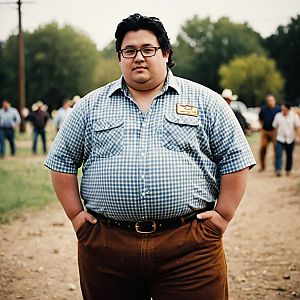 Confident man in checkered shirt outdoors