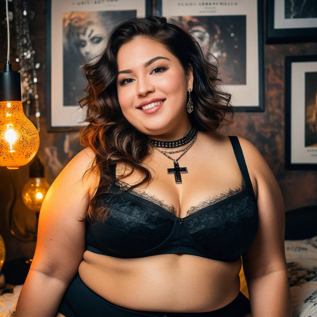Confident Woman in Black Lace Ensemble