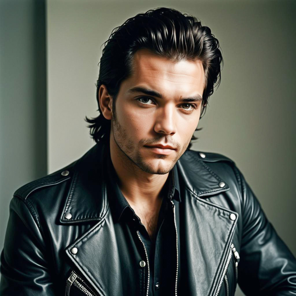 Confident Man in Black Leather Jacket