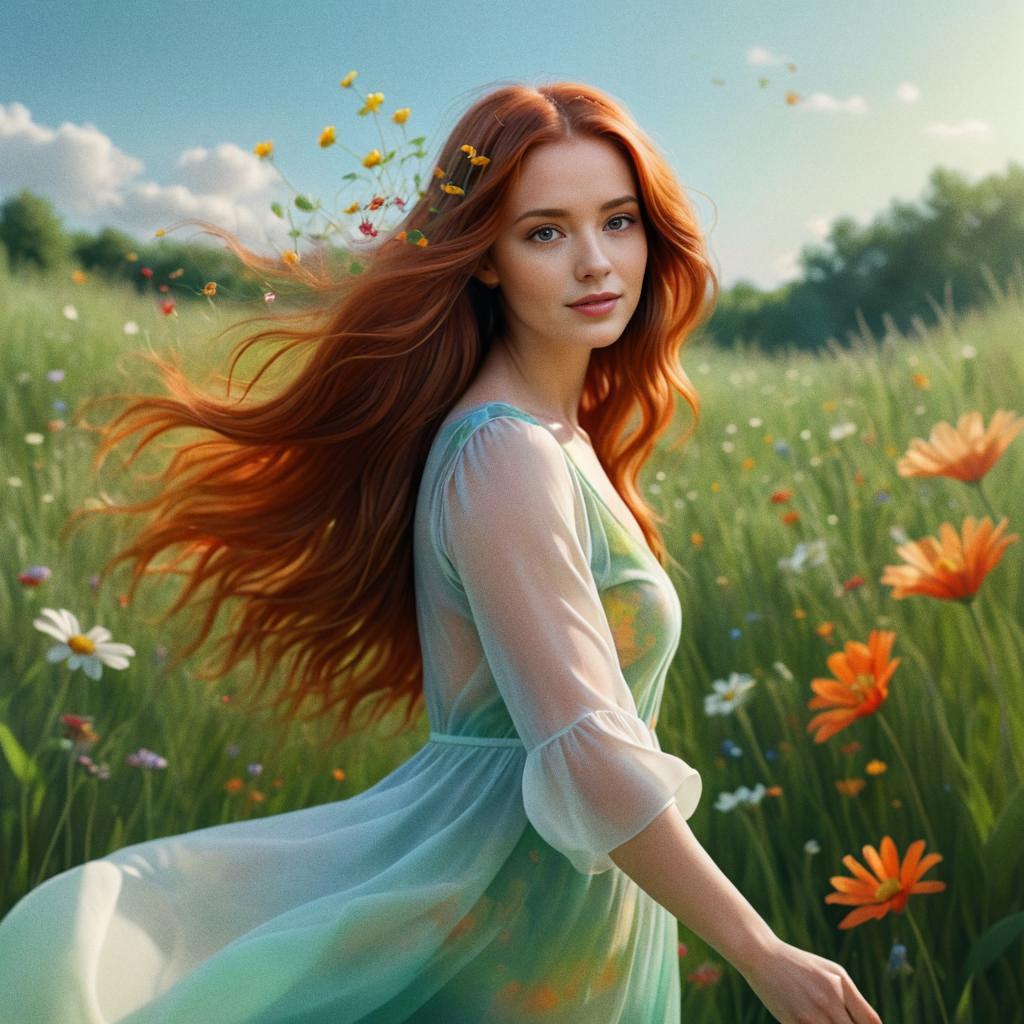 Woman with Red Hair in a Wildflower Meadow