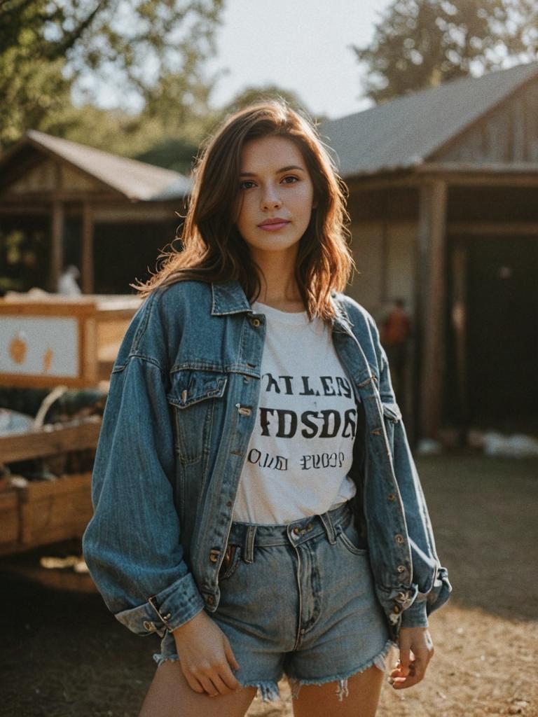 Stylish Young Woman in Vintage Denim Jacket