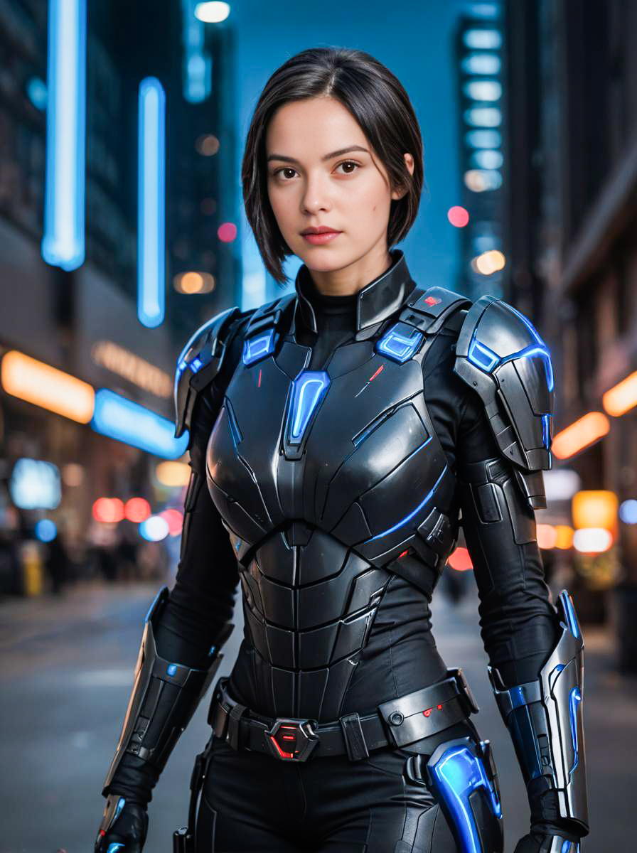 Woman in Deathlok Costume with Futuristic Design