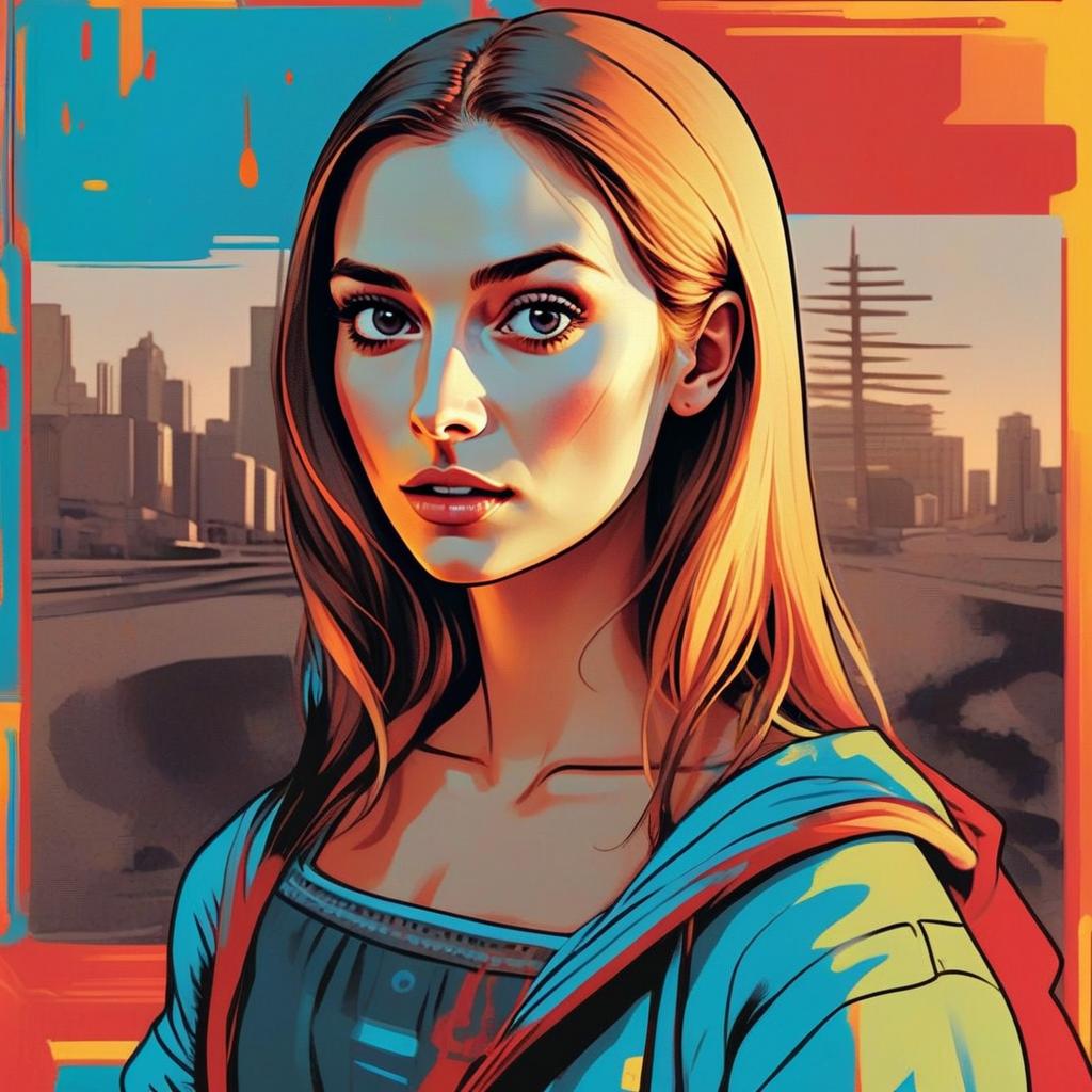 Vibrant Young Woman in Urban Abstract Art