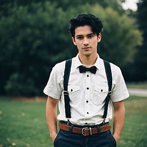 Young Man in Vintage Outfit Outdoors