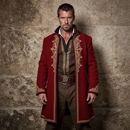 Man in Embroidered Red Coat with Historical Fantasy Style