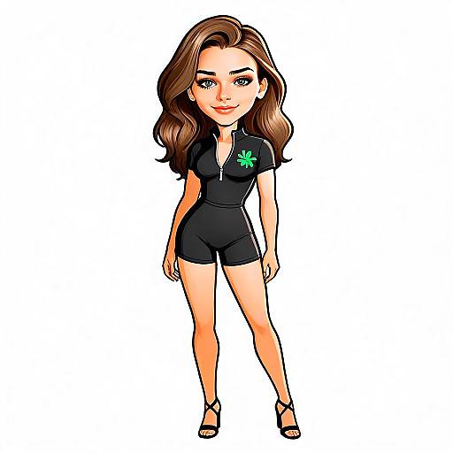 Caricature of Woman with Pretty Hair in Sporty Casual Outfit