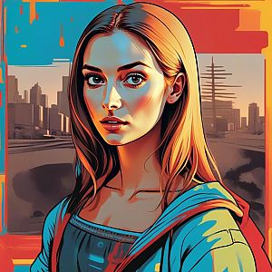 Vibrant Young Woman in Urban Abstract Art