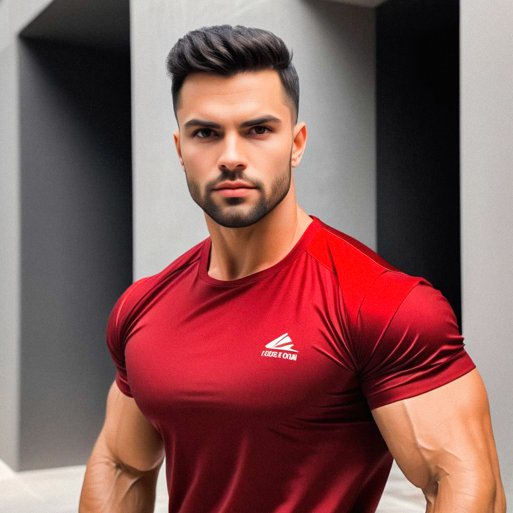 Confident Man in Red Athletic Shirt