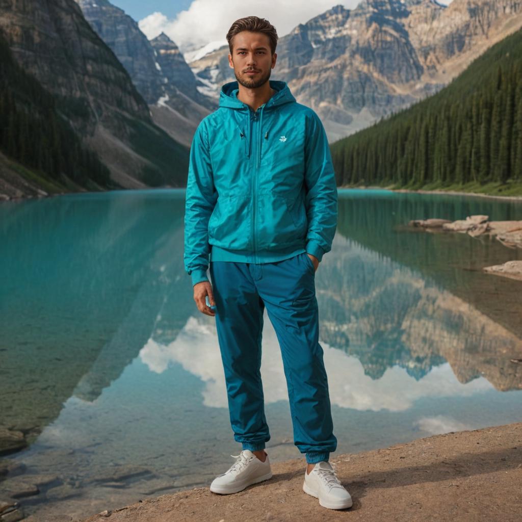 Confident Man at Moraine Lake with Mountain Reflection