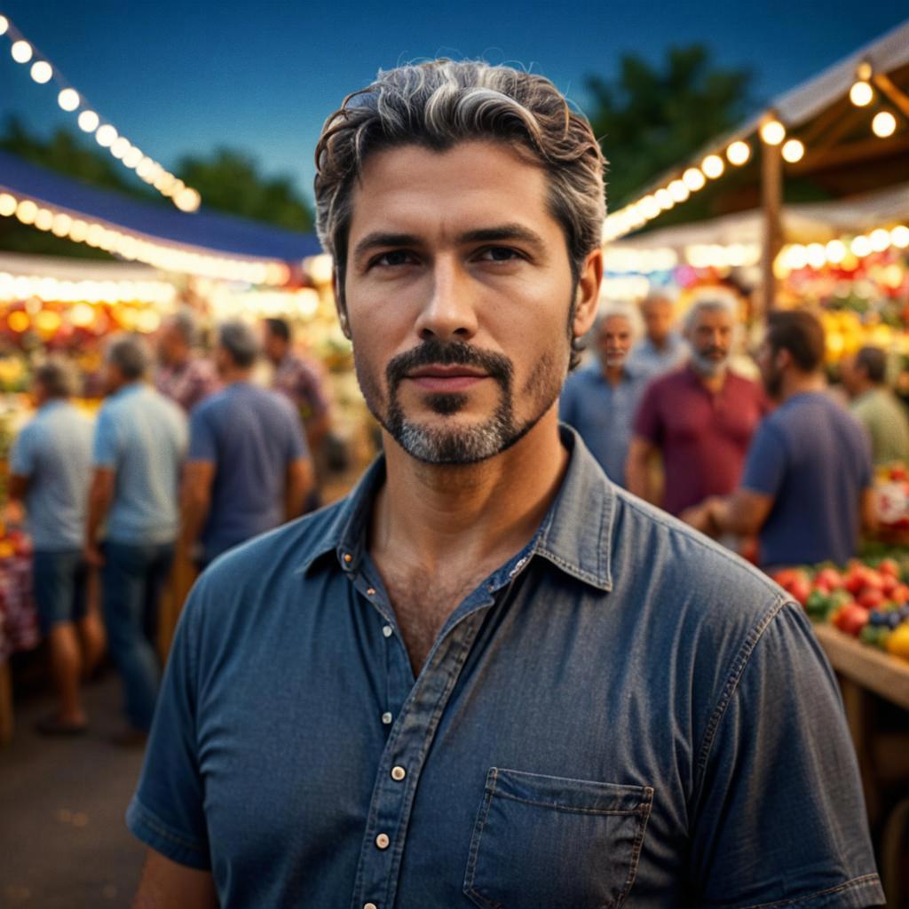 Confident Man at Vibrant Outdoor Market