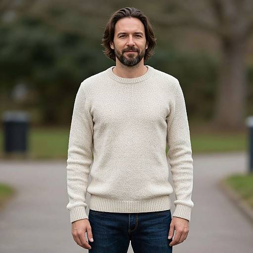 Man in Off-White Knit Sweater Casual Outdoor Portrait
