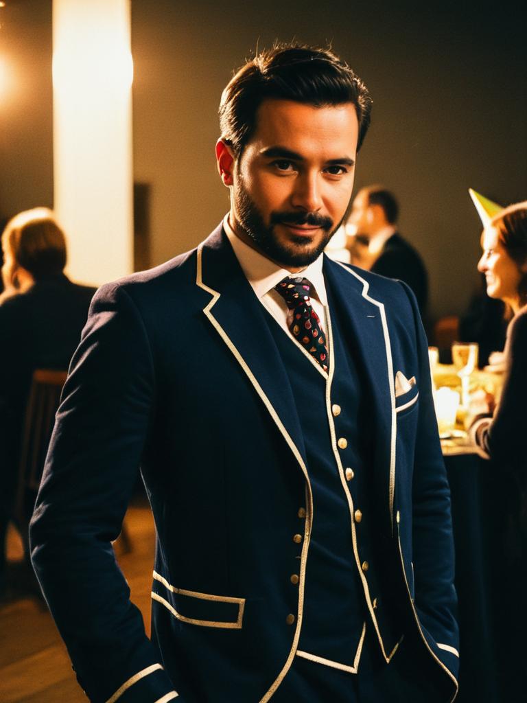 Man in Stylish Themed Outfit at Social Party Portrait
