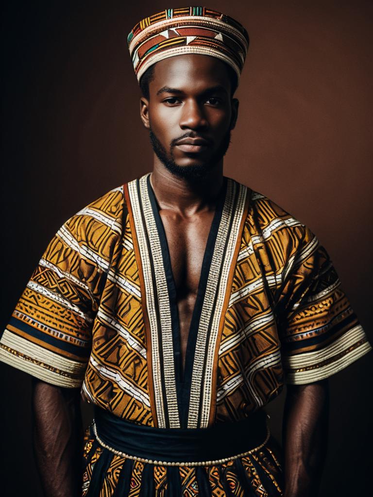 Man in African Traditional Outfit Waist-Up Editorial Portrait Photorealistic