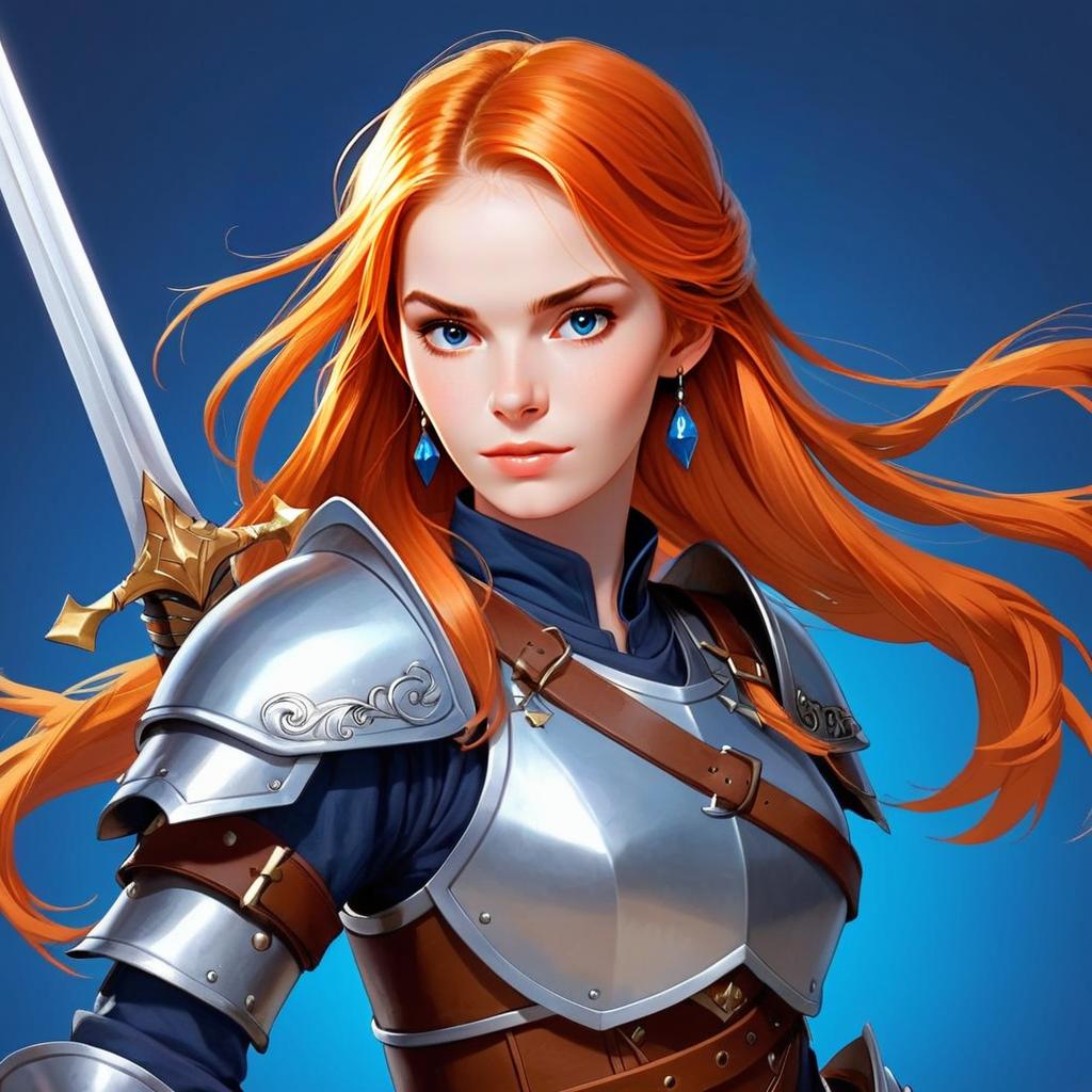 Fantasy Warrior Woman with Red Hair in Silver Armor Digital Art