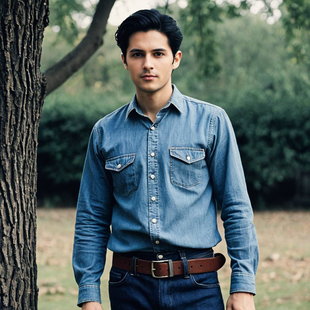 Young man in denim shirt outdoors Young man in denim shirt outdoors