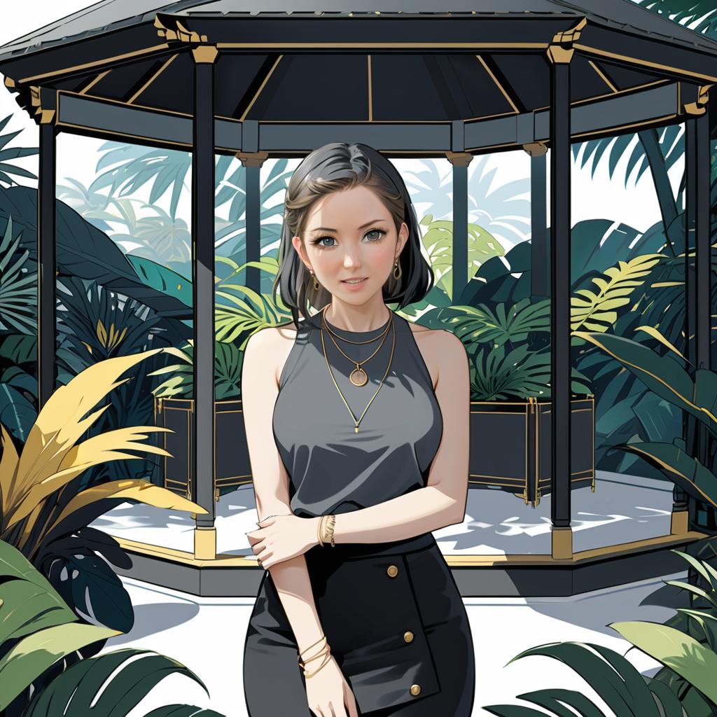 Anime Woman in Tropical Gazebo