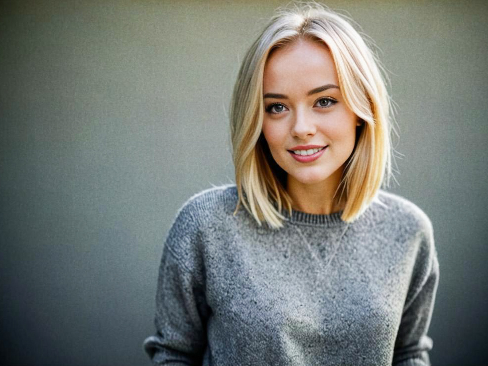 Young Woman in Gray Sweater Smiling