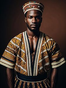 Man in African Traditional Outfit Waist-Up Editorial Portrait Photorealistic