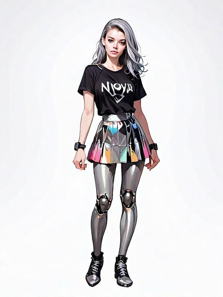 Realistic Comic Style Woman in Futuristic Fashion Full Body Illustration