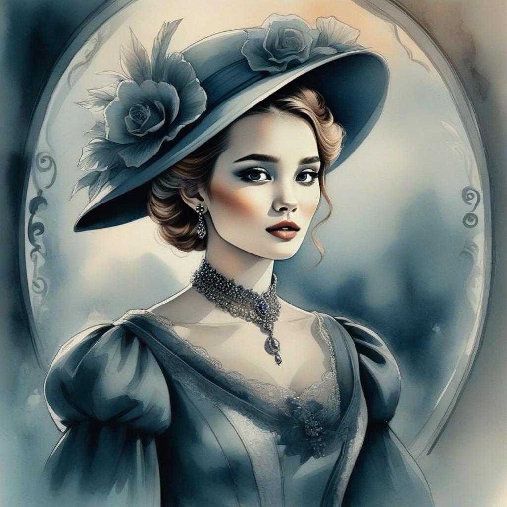 Victorian Woman Portrait in Floral Hat