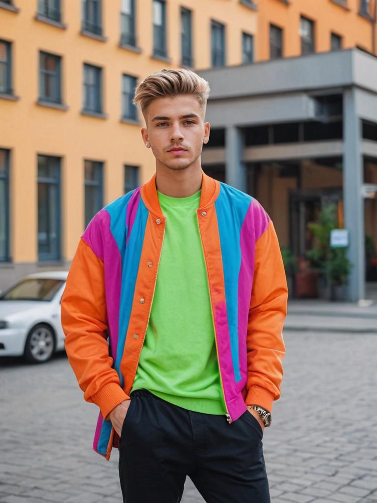 Confident Young Man in Vibrant Urban Fashion