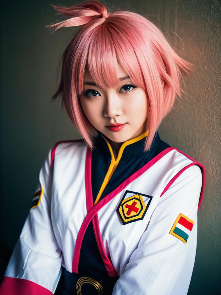 Woman Cosplay Wearing Natsuki Costume Realistic Photo