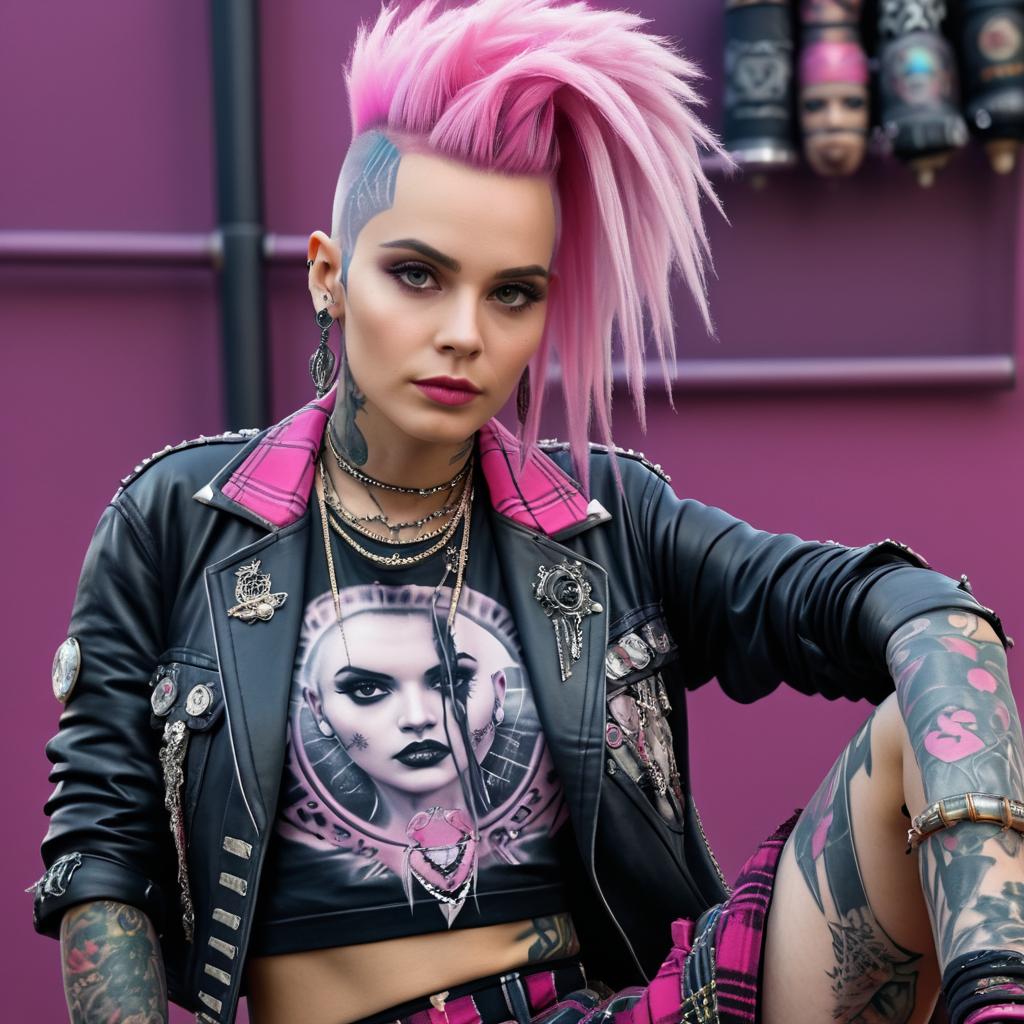 Confident Woman with Pink Mohawk in Punk Fashion