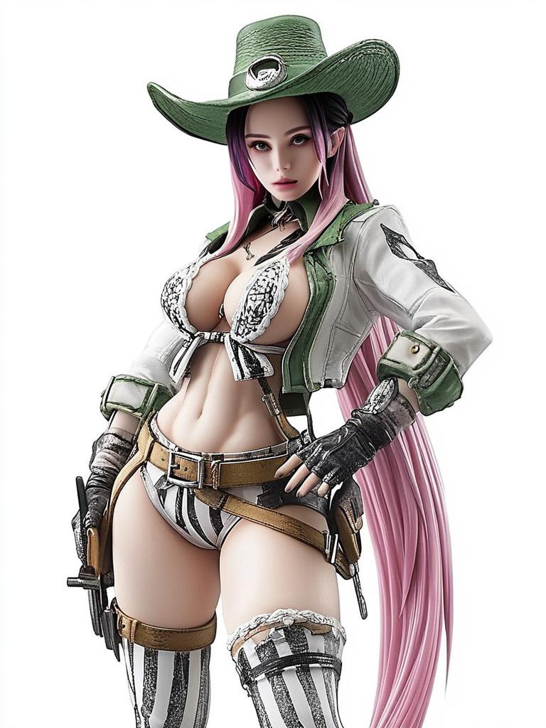 3D Digital Fantasy Woman in Revealing Western Outfit with Pink Hair