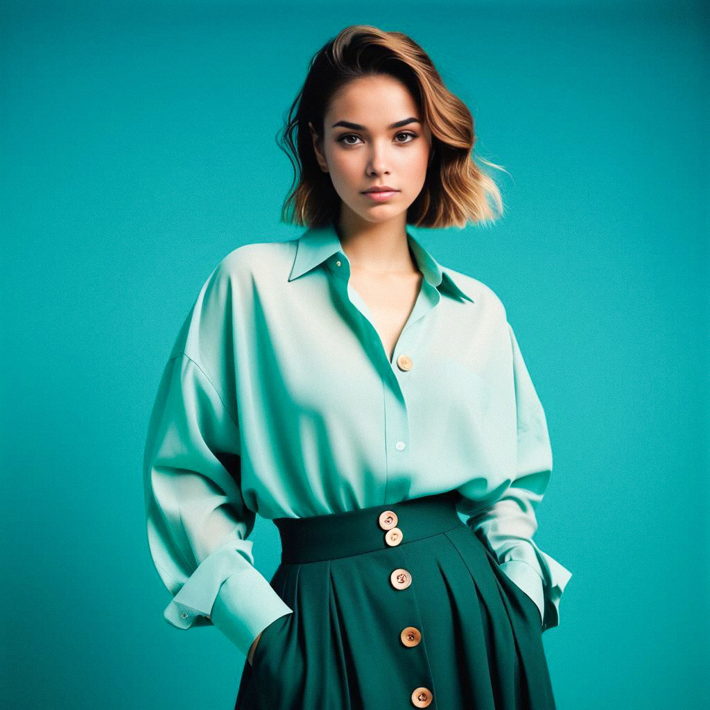 Confident Young Woman in Mint Green Outfit