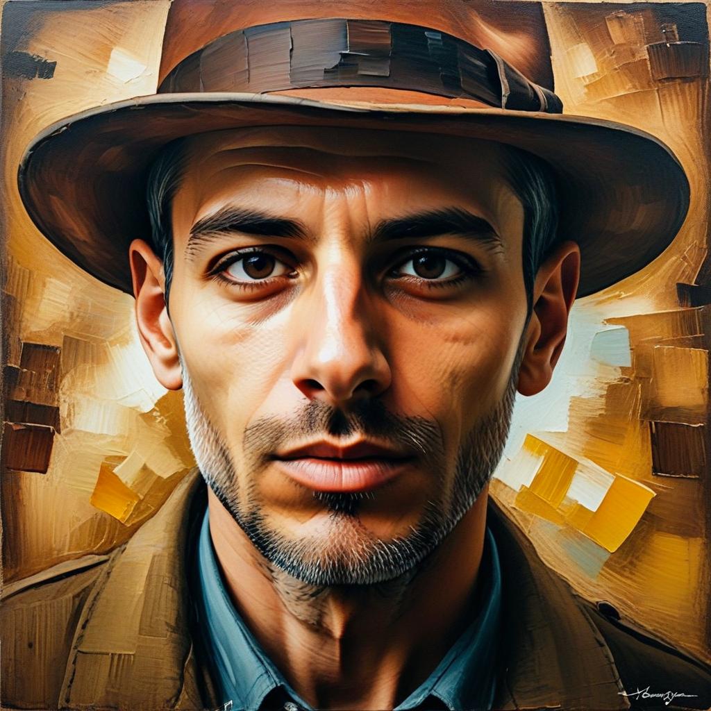 Portrait of Man in Fedora Hat with Painterly Film Noir Style
