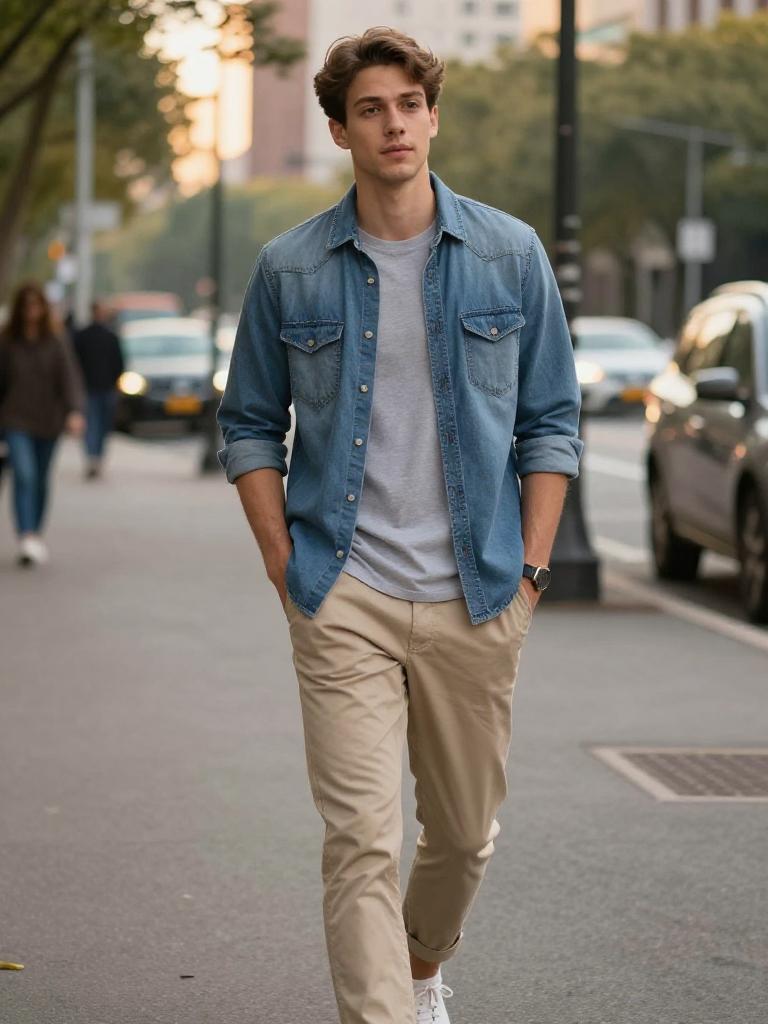 Gen Z Young Man Walking in Casual Denim Street Style