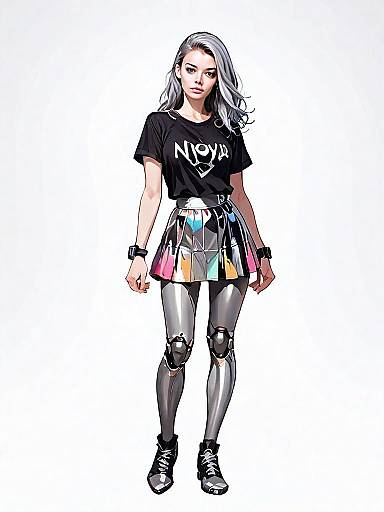 Realistic Comic Style Woman in Futuristic Fashion Full Body Illustration