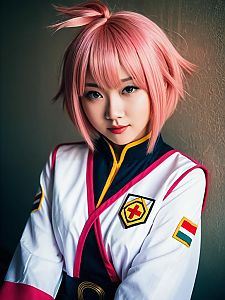 Woman Cosplay Wearing Natsuki Costume Realistic Photo