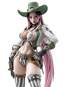 3D Digital Fantasy Woman in Revealing Western Outfit with Pink Hair