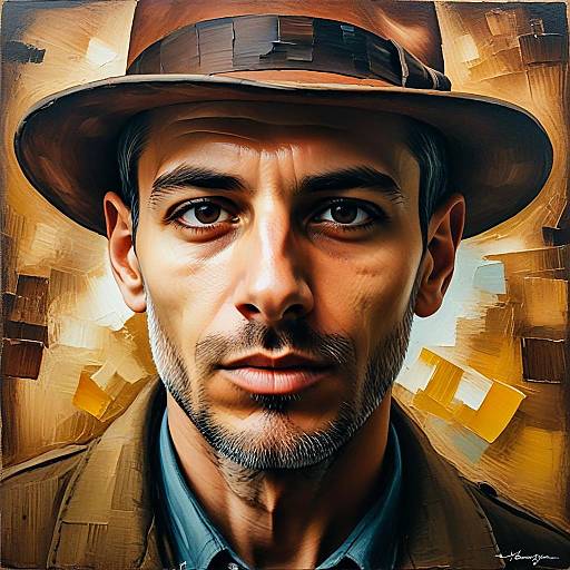 Portrait of Man in Fedora Hat with Painterly Film Noir Style