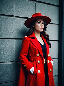 Woman in Red Carmen Sandiego Costume Glamour Cosplay Photo