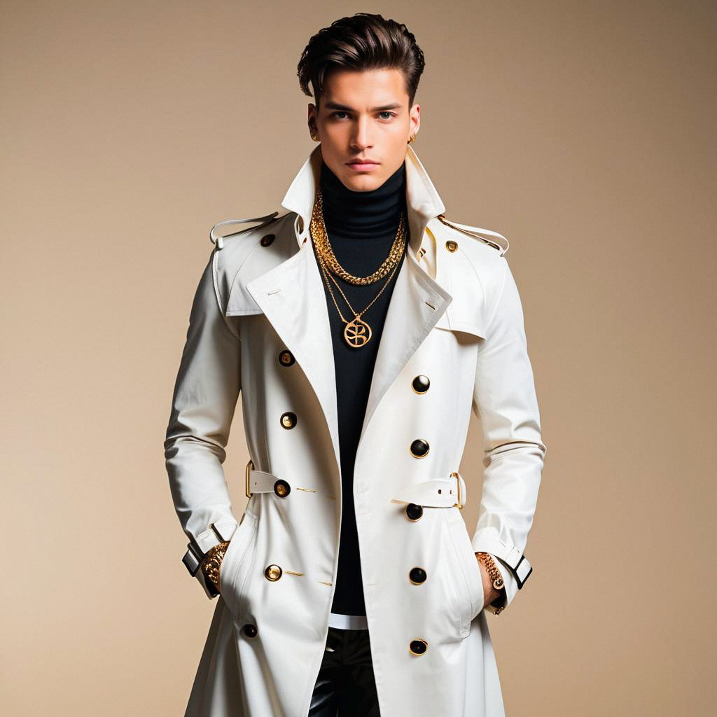 Confident man in stylish trench coat and turtleneck Confident man in stylish trench coat and turtleneck