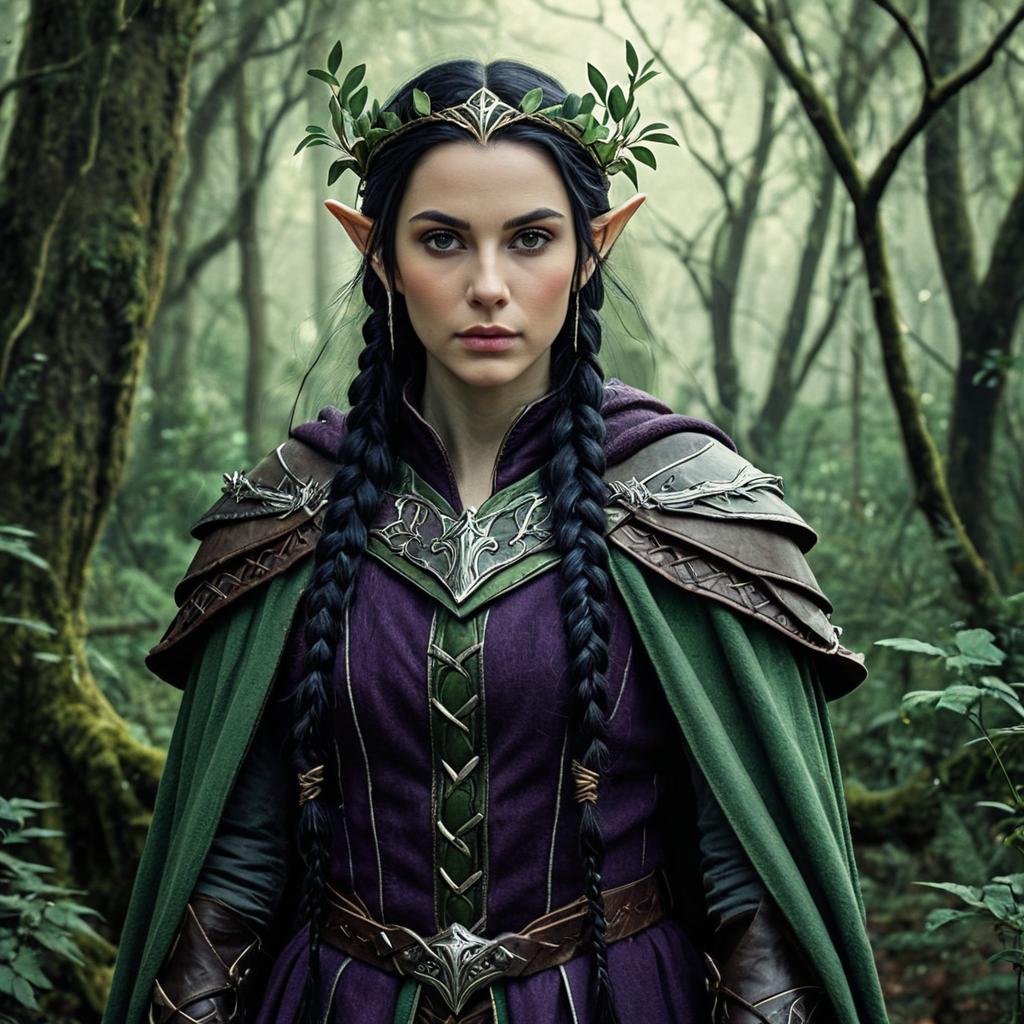 Realistic Fantasy Elf Woman Warrior in Forest Costume