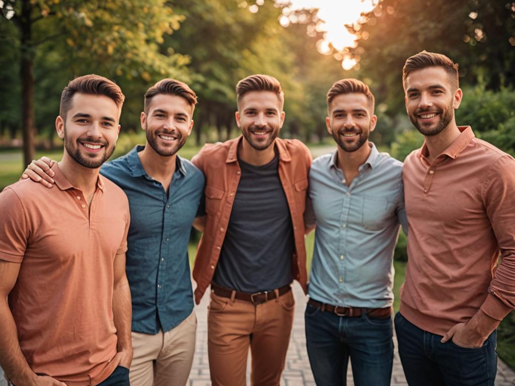 Cheerful Male Friends Group Photo Outdoors