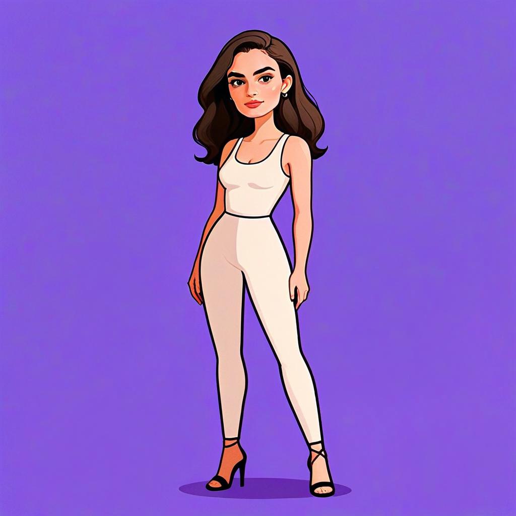Stylish Woman in Minimalist Fitted White Tank and Pants Digital Illustration