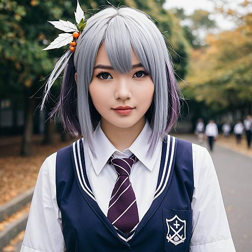 Realistic Cosplay Portrait of Akishimo from Kancolle in School Uniform