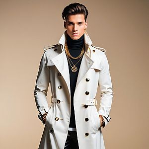 Confident man in stylish trench coat and turtleneck