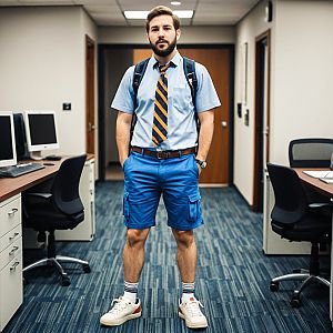 Man in Modern Office with Unique Attire