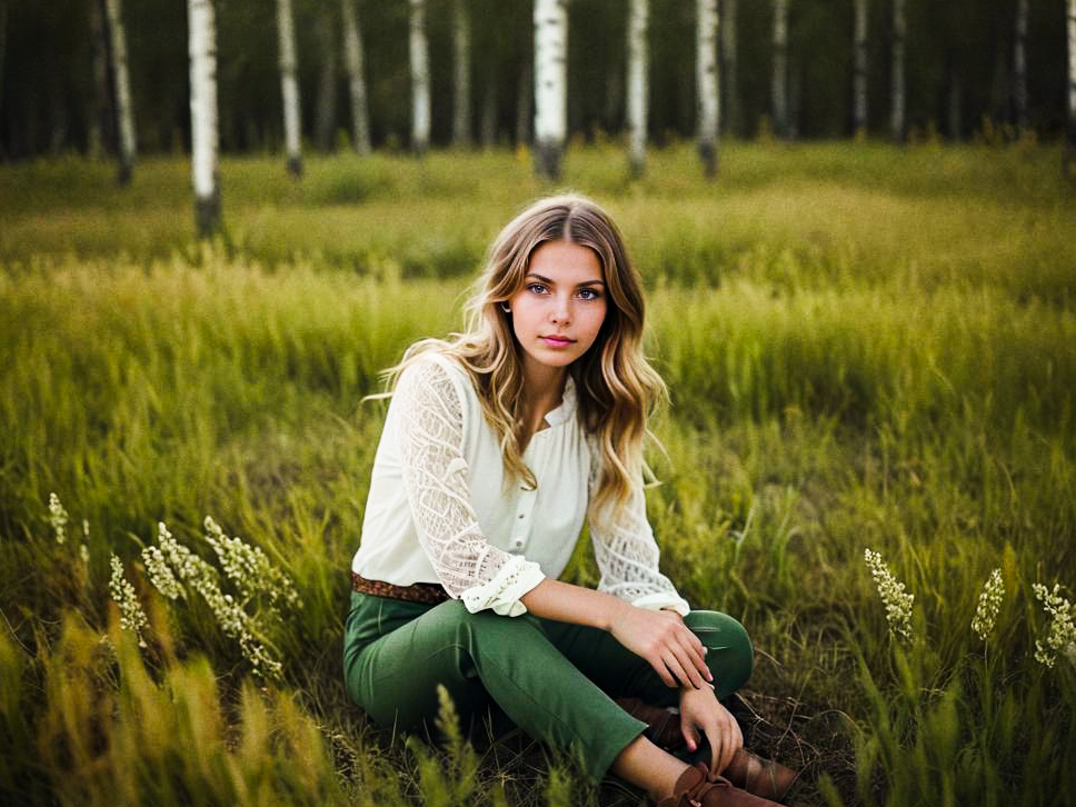 Young Woman in Lush Green Field