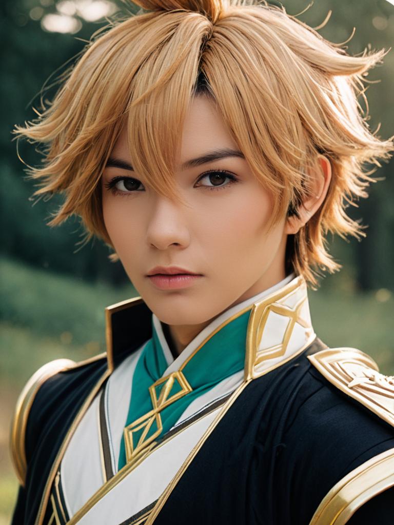 Close-Up Headshot of Man in Detailed Childe Genshin Impact Costume
