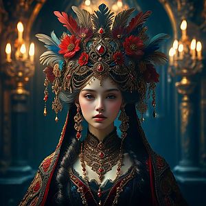Young Woman in Ornate Headdress and Jewelry
