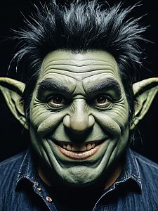 Man Wearing Detailed Troll Costume Face Swap Mask with Fantasy Features